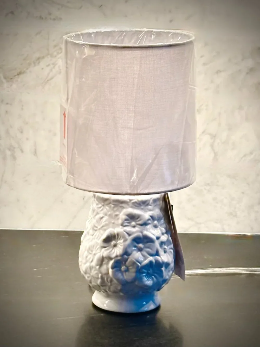 Shabby Chic Decor Table Lamp White Ceramic Poppy Flower Base White Shade NEW